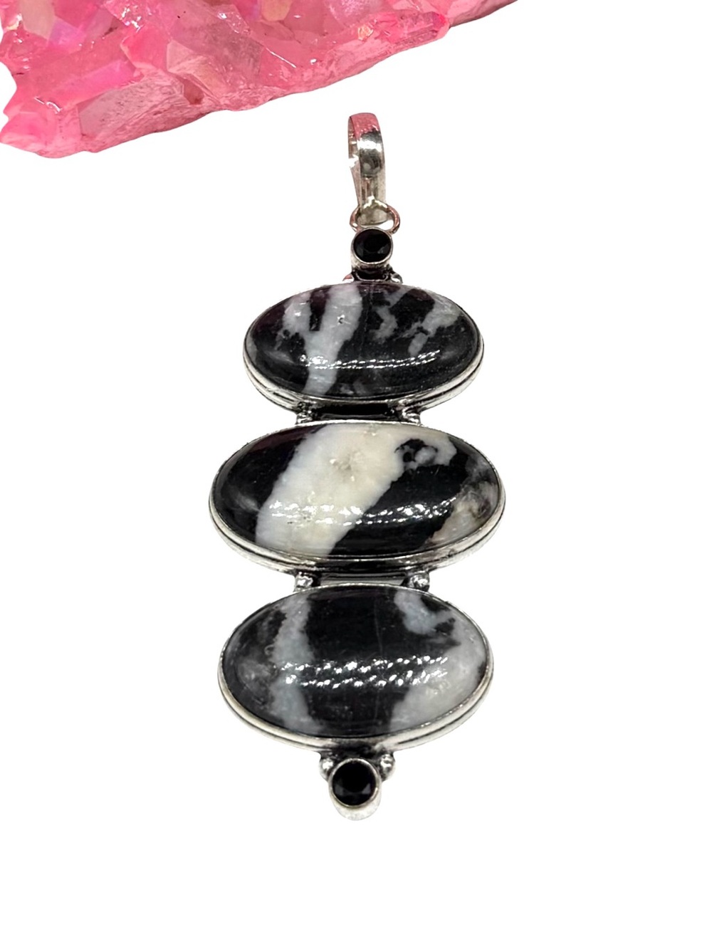 White Buffalo Turquoise Black Onyx Necklace Pendant 925 Sterling Silver Overlay